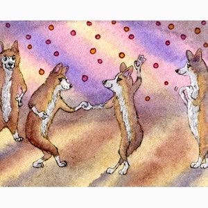 Welsh Corgi dog swing baby 5x7 and8x10 art prints poster from a Susan Alison painting dance dancing jazz music style swinging the beat