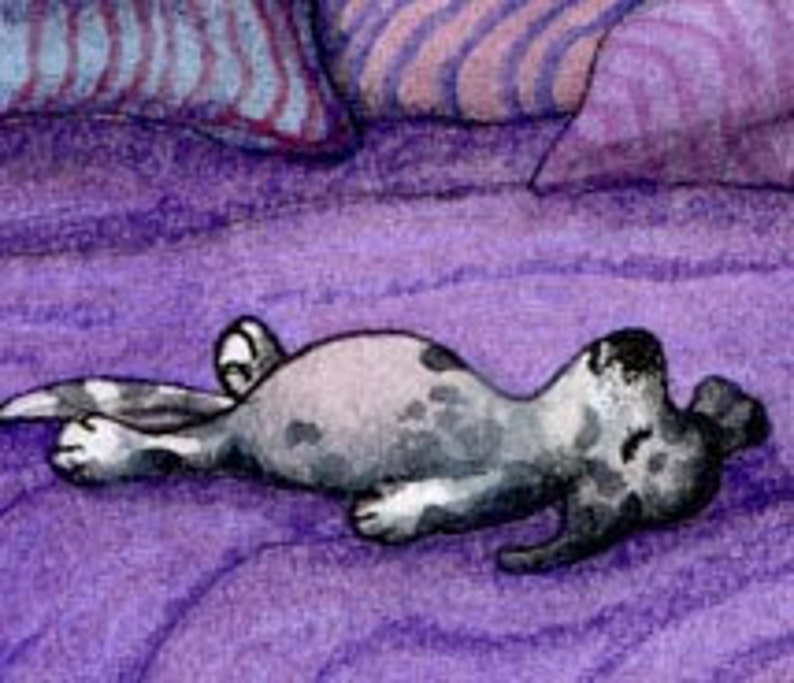 Sleepover print poster in 5x7 and 8x10 signed pals friends from a Susan Alison watercolour painting purple greyhound pups playing on bed image 2