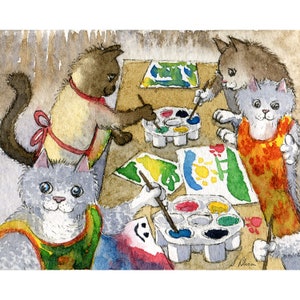 Cat kitten 5x7 and 8x10 art prints nursery school kitties children kids preschool kindergarten child care painting pictures by Susan Alison