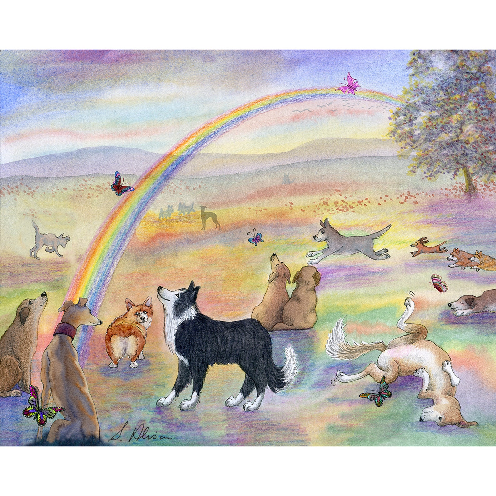 Rainbow Bridge dog 5x7 and 8x10 art print sheepdog Etsy