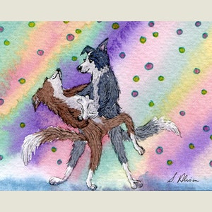 Border collie dog 5x7 and 8x10 art print poster strictly ballroom dancing from a Susan Alison watercolor painting passion hobby dance dancer