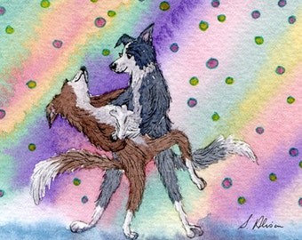 Border collie dog 5x7 and 8x10 art print poster strictly ballroom dancing from a Susan Alison watercolor painting passion hobby dance dancer