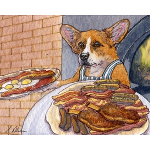 Welsh Corgi dog 8x10 print - pizza chef wood-fired oven specials cook thin crust takeaway meatfest from a Susan Alison watercolour painting