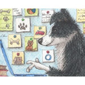 It's November writing month Border Collie dog 8x10 and 5x7 inch signed print poster from a painting by Susan Alison sheepdog author writer