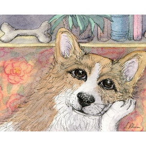 Welsh Corgi dog 5x7" and 8x10" print by Susan Alison from watercolour painting he was always ready to listen listener listening counsellor