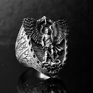 925k zilveren aartsengel Saint Michael-ring, religieus cadeau voor mannen, cadeau voor tieners, spirituele sieraden voor vriend cadeau, handgemaakte moeder cadeau