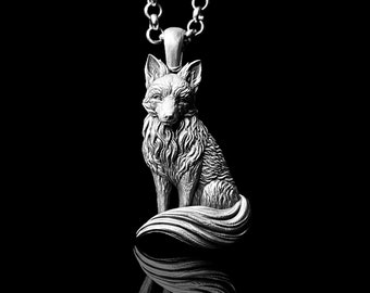 Men&#39;s Silver Fox Pendant - Halloween Jewelry Fox Charm Necklace - Boyfriend Gift Animal Pendant - Handmade Jewelry Gifts for Him