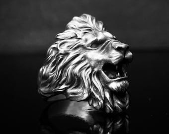 Lion Head 925k Silver Cool Ring, Handmade Men&#39;s Jewelry Boyfriend Gift for Him, Unique Gift For Men, Personalized Engraving Jewelry