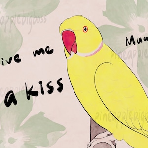 2 pcs Ringneck Parrot Sticker (yellow/purple/blue/green) (give me a kiss) laptop sticker decoration bird lover gift parrot owner gift