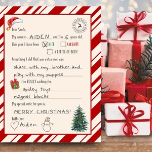 Druckbarer Brief an Santa - Personalisierter Lieber Santa Brief | Kinder Weihnachtswunschliste | DIY Urlaub Brief | Zuckerstangen Vorlage