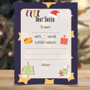 Carta a Papá Noel para imprimir: carta personalizada para Papá Noel / Lista de deseos navideños para niños / Carta navideña para hacer tú mismo / Plantilla llamativa y colorida
