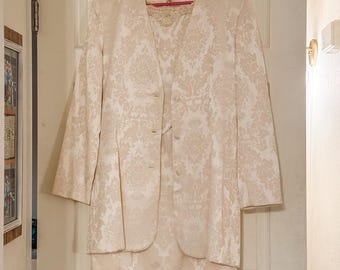 Vintage Scott McClintock Ivory Brocade Dress & Jacket Set | Size 10 | Beaded Neckline | Mother of the Bride Outfit | 90s Elegant Formal Set