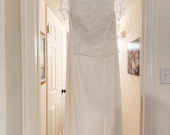 Michaelangelo Ivory Wedding Dress | Size 12 | Lace Illusion Bodice | Second Wedding Gown | Elegant Bridal Dress