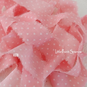 Hand Torn Ribbon Pink Heart Print Frayed Fabric Ribbon for Journal, Pink Baby Shower Gift Bows, Jewelry Making, Valentine Bow, Hair Braiding