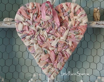 Pink Heart Wreath Boho Hanging for Wedding Prop Bride Chair, Flower Girl Ring Pillow, Nursery Decor, Party Backdrop, Cake Table, Shower Gift