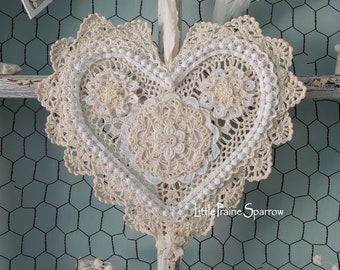 Doily Heart for Shabby Chic Decor, Wedding Backdrop, Brides Chair Sign, Nursery Decor, Bridal Shower, Party Prop, Ring Pillow Flower Girl