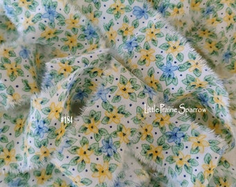 Hand Torn Yellow and Blue Floral Print Frayed Fabric Ribbon for Journal Scrapbook, Shabby Chic Cottage Bows, Liberty & Rachel Ashwell Styles
