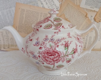 Vintage Johnson Brothers Rose Chintz Pink Teapot, Retired Collectible, Made in England, Full Size Teapot, Shabby Chic, Country Cottage