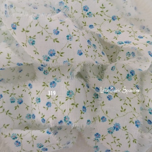 Hand Torn Blue Calico Floral Print Frayed Fabric Ribbon for Journal, Shabby Chic, Baby Shower, Gift Bows, Jewelry Making, Hair Braid Ribbon image 1