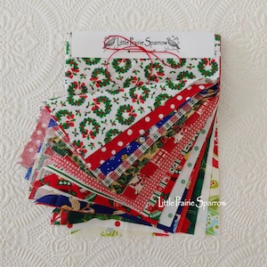Vintage Christmas Fabric Bundle, Sewing Sample Kit for Journal, Scrapbook, Stitching, Christmas Craft, Stocking Making, Quilting, Patchwork