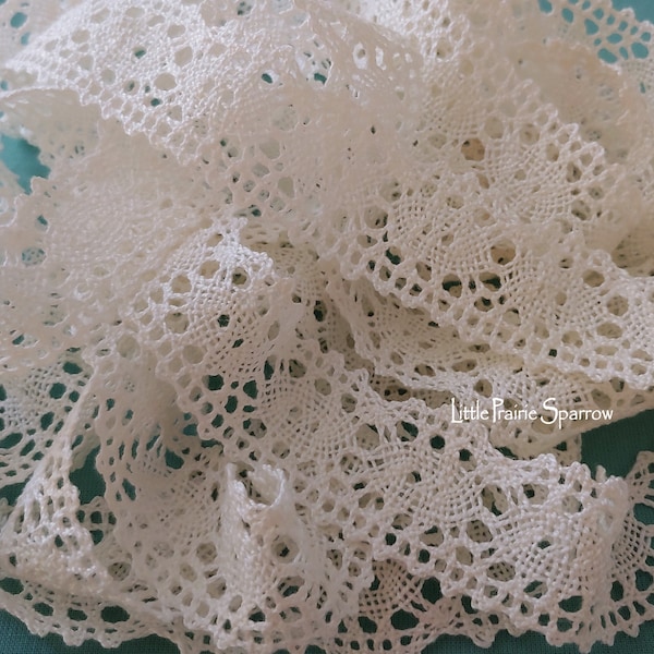 Vintage Cluny Cotton Crochet Lace Trim White for Drapery Pillow Fabric Home Decor DIY, Sewing Craft Project, Journal, Scrapbook, Lampshade