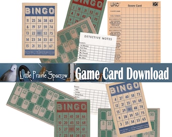 Vintage Game Card Digital Download, Printable Bingo & Lotto Ephemera Cards, Retro Board Game Score Sheets, Junk Journal Supply, Tag Making