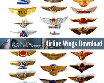 Vintage Airline Junior Flyer Wings Digital Download, Travel Journal Printable Ephemera Collage Sheet Junk Journal Supply Vacation Scrapbook