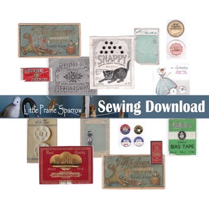 Vintage Sewing Digital Download, Printable Sewing Notion Packaging Ephemera Collage Sheets, Junk Journal, Tags, Scrapbooking, Embellishments
