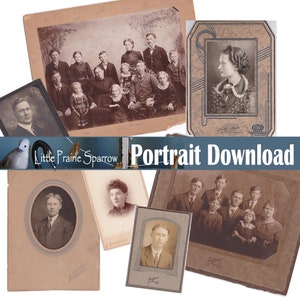 Vintage Family Photographs Digital Download, 8 Men & Women Sepia Photo Portraits, Printable Scrapbook Collage Sheets, Antique Cabinet Card