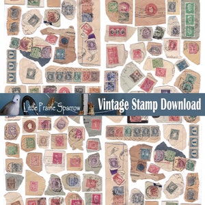 Vintage Briefmarke Ephemera Digitale Collage Sheet