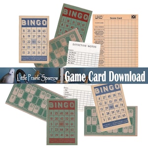 Vintage Game Card Digital Download, Printable Bingo & Lotto Ephemera Cards, Retro Board Game Score Sheets, Junk Journal Supply, Tag Making