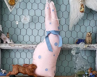 Bunny Rabbit, Stuffed Fabric Bunny, Fabric Rabbit, Rabbit Pillow, Easter Bunny, Cloth Rabbit, Easter Decor, Pink Rabbit, Shabby Chic Rabbit