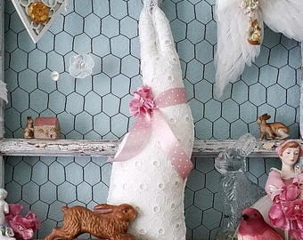 Bunny Rabbit, Stuffed Fabric Bunny, Fabric Rabbit, Rabbit Pillow, Easter Bunny, Cloth Rabbit, Easter Decor, Easter Gift, Shabby Chic Rabbit
