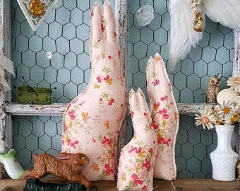 Bunny Rabbit, Stuffed Fabric Bunny, Fabric Rabbit, Rabbit Pillow, Easter Bunny, Cloth Rabbit, Easter Decor, Pink Bunnies, Shabby Chic Rabbit