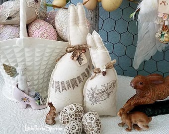 Bunny Rabbit, Stuffed Fabric Bunny, Fabric Rabbit, Rabbit Pillow, Easter Bunny, Cloth Rabbit, Easter Decor, Cream Rabbit, Shabby Chic Rabbit