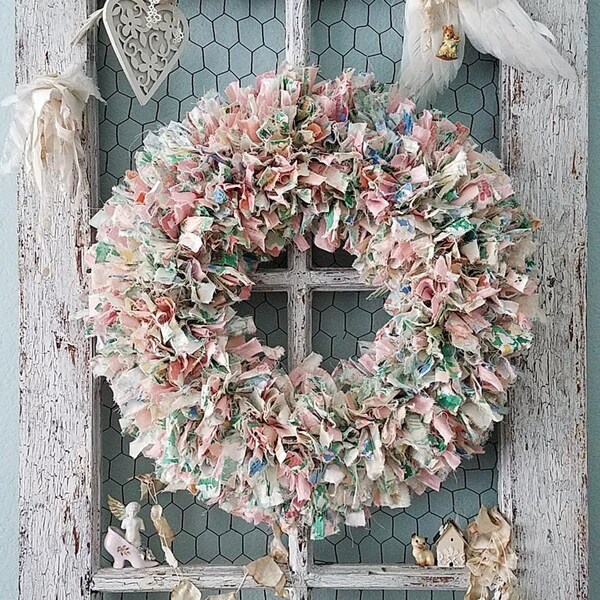 Wreath, Fabric Wreath, Colorful Rag Wreath, Woodland Wedding, Farmhouse Style, Pioneer Woman Style, Holiday Wreath, Shabby Chic Nursery