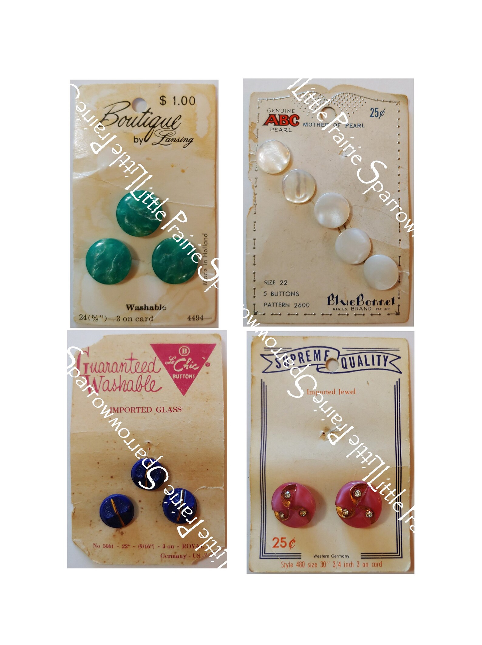 Vintage Button Card Digital Download, Printable Sewing Notion Ephemera ...