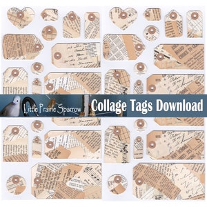 Vintage Book Page Tags Digital Download, Print and Cut Ephemera Sheets, Printable Instant Tag Download, Junk Journal Scrapbook Embellishment