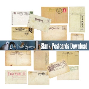 Download digital de cartão postal vintage, folhas de colagem de itens efêmeros para impressão, letras vintage e selos postais