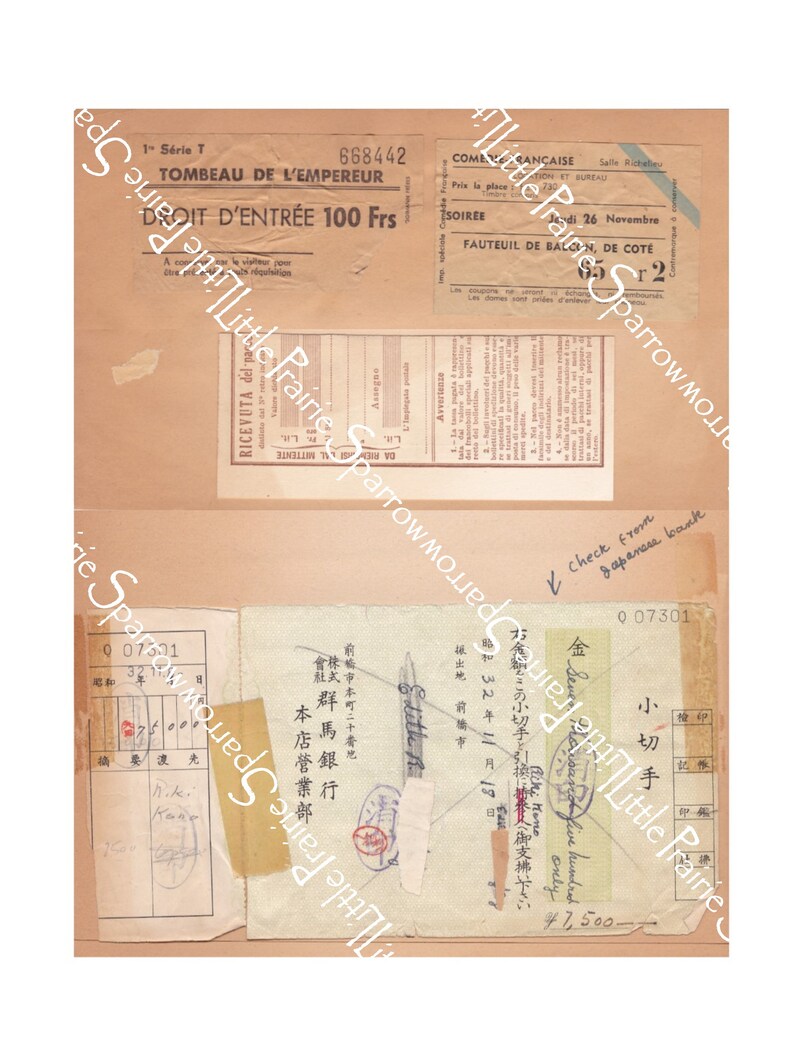 Vintage Travel Digital Download, Printable Scrapbook to Singapore Ephemera Sheets, French Theater & Museum Tickets, Reciepts, Travel Journal image 6