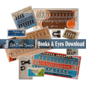 Vintage Hooks & Eyes Digital Download, Printable Sewing Notion Ephemera Collage Sheets, Junk Journal, Tags, Scrapbooking, Embellishments