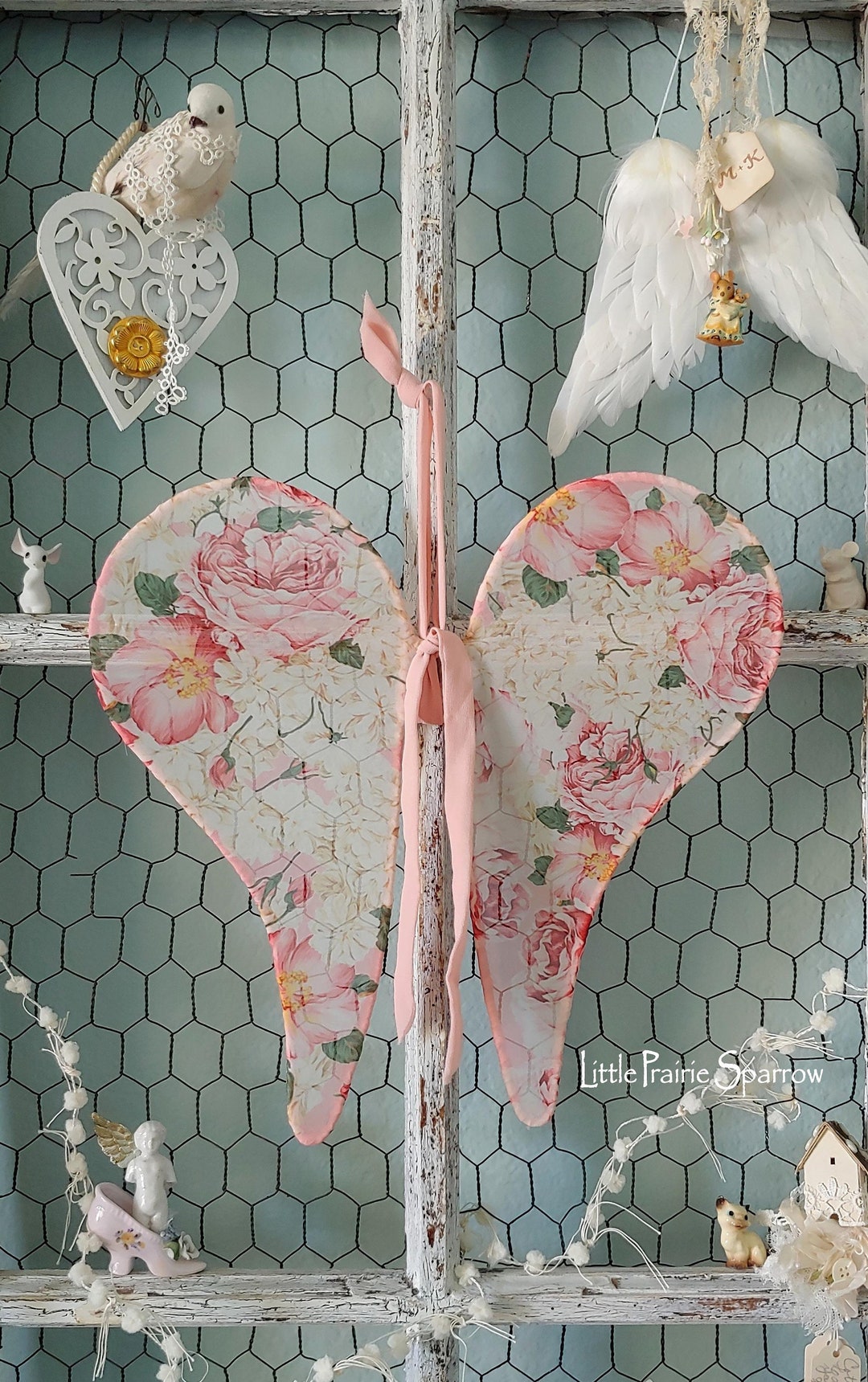 Pink Rose Wings Fabric Angel Decor for Shabby Chic Wedding Backdrop ...