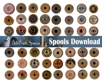 Vintage Sewing Spools Digital Download, Printable Sewing Notion Ephemera Collage Sheets, Junk Journal, Tags, Scrapbooking, Embellishments