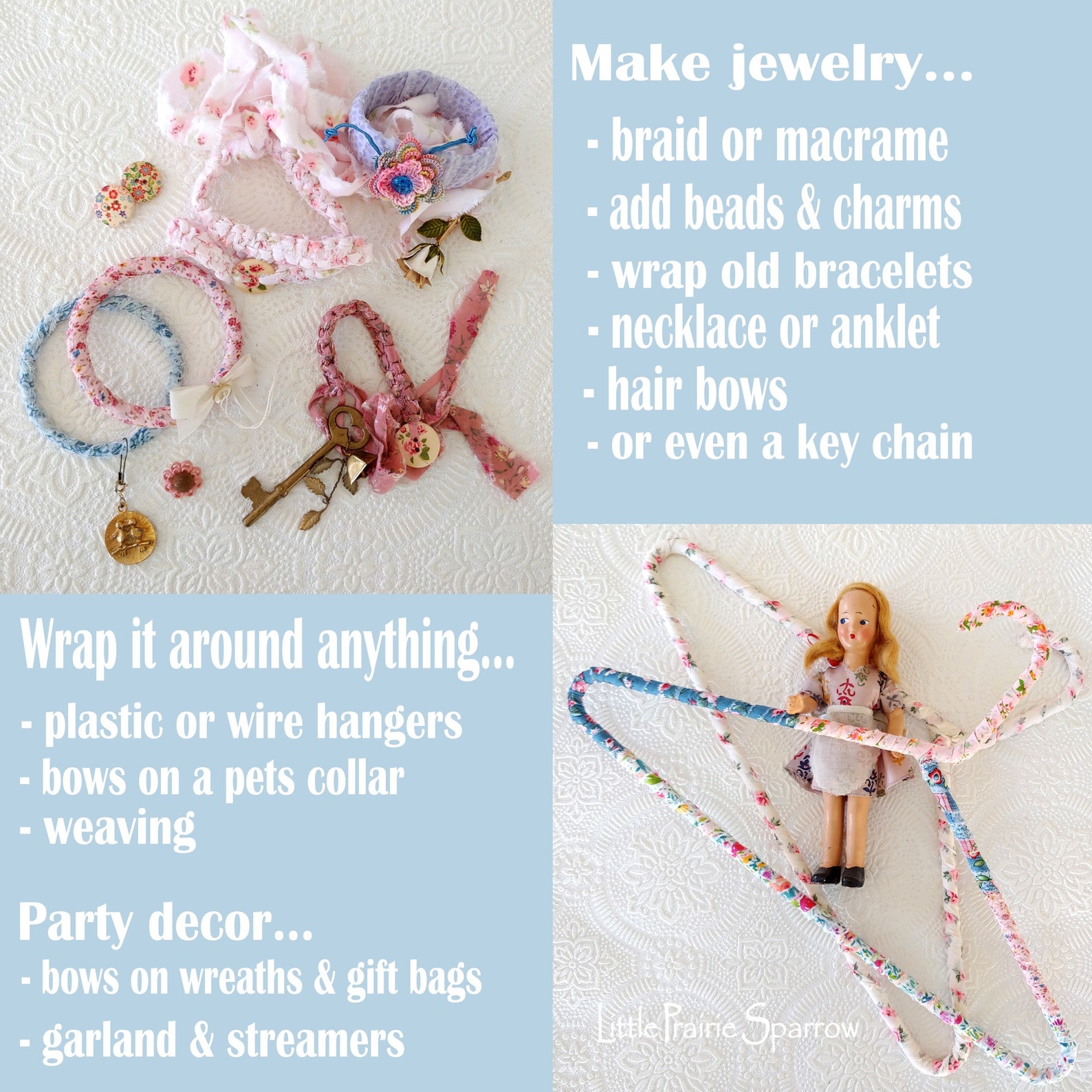 Hand Torn Calico Floral Frayed Fabric Ribbon Bundle Set of 12 for ...