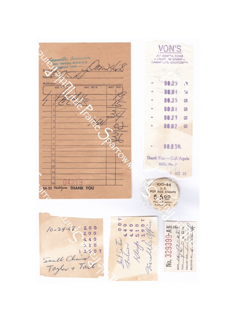 vintage receipts digital download printable ephemera