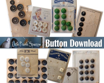 Vintage Button Card Digital Download, Printable Sewing Notion Ephemera Collage Sheets, Junk Journal, Tag Making, Scrapbooking Embellishments