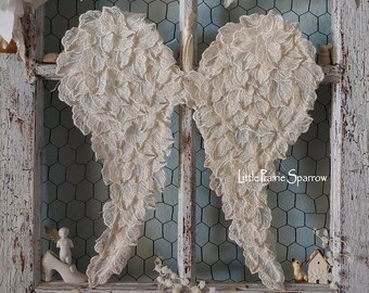 Lace Wire Wings Angel Wing Decor for Shabby Chic Wedding Backdrop, Bride Chair, Flower Girl, Nursery Decor, Memorial Angel Wings, Party Prop