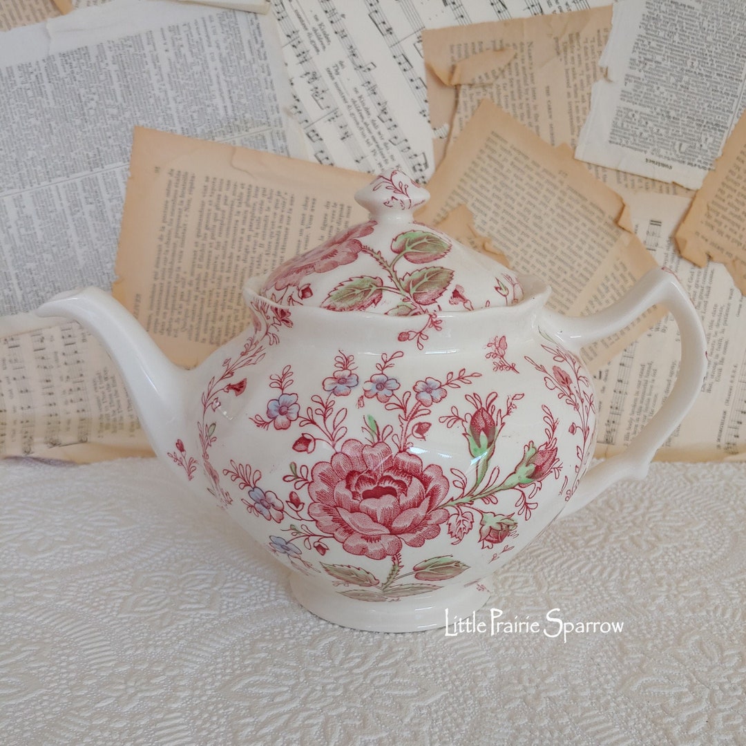 Vintage Johnson Brothers Rose Chintz Pink Teapot, Retired Collectible