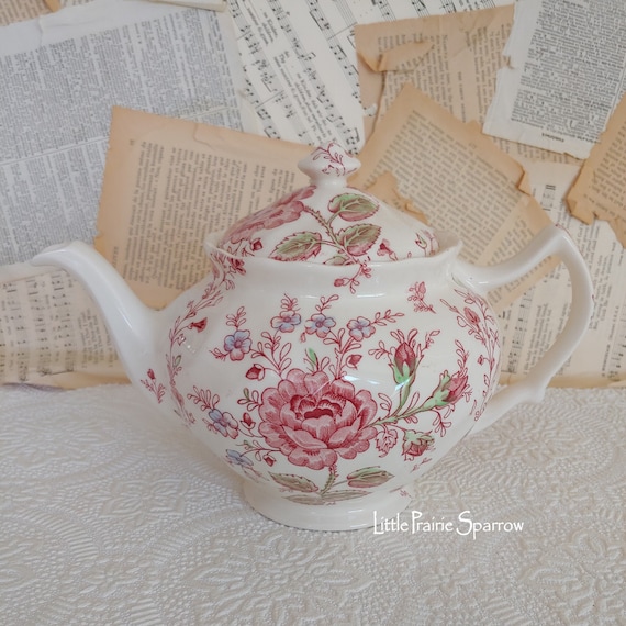 Vintage Johnson Brothers Rose Chintz Pink Teapot, Retired 
