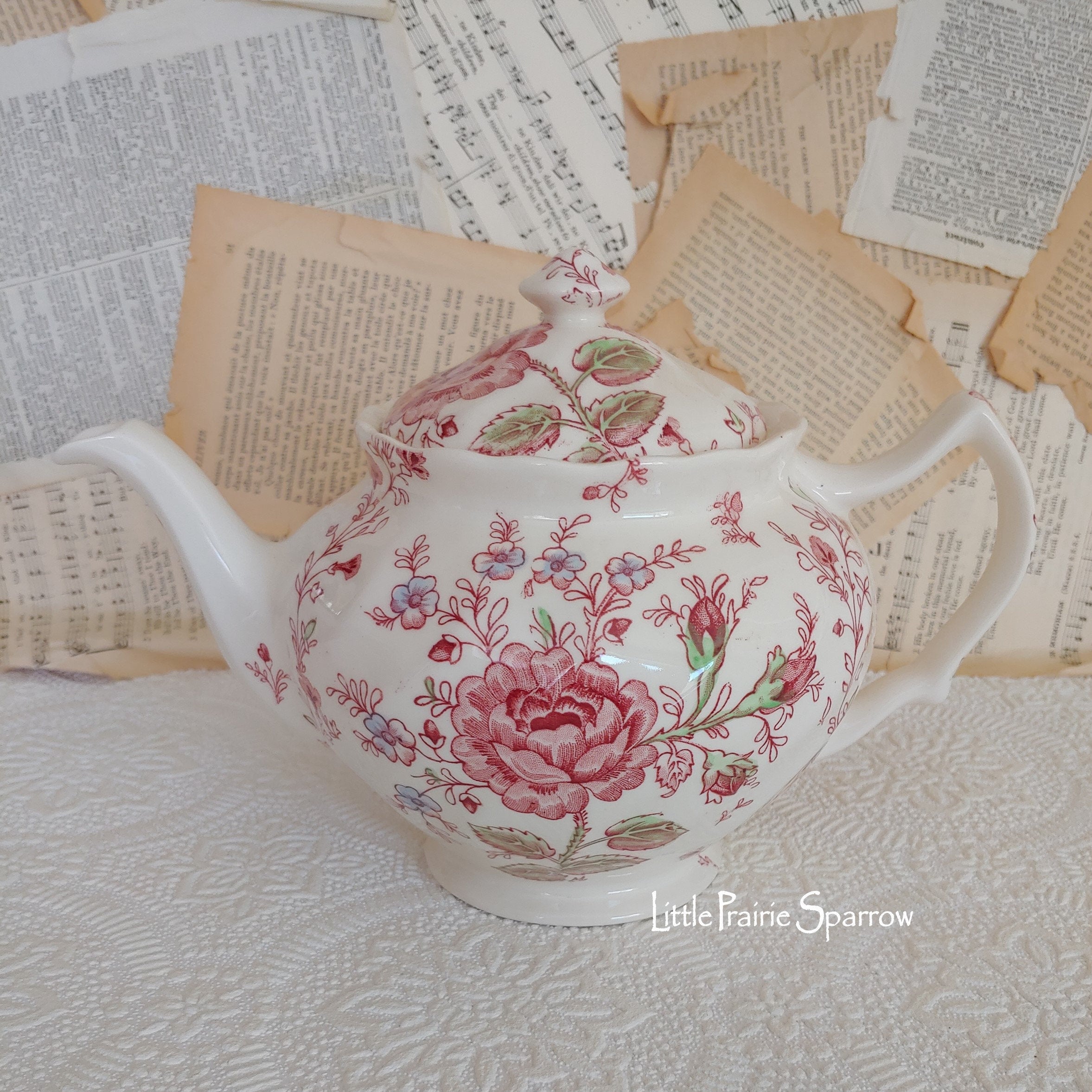Vintage Johnson Brothers Rose Chintz Pink Teapot, Retired